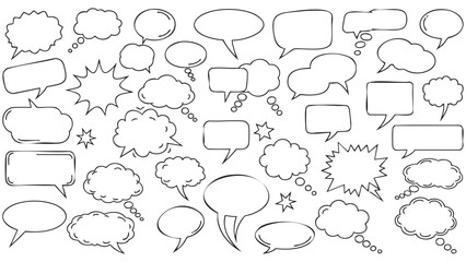 Fototapeta premium Collection of hand drawn speech bubbles and cloud shapes isolated