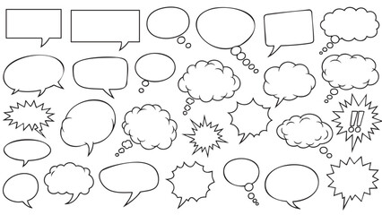 Obraz premium Collection of hand drawn speech and thought bubble icons with explosion effects