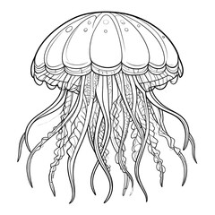 Line art drawing of a jellyfish with flowing tentacles. Elegant and aquatic illustration