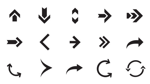 Collection of various directional arrows and navigation symbols isolated