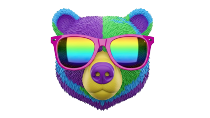 Colorful Bear Head with Rainbow Sunglasses