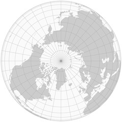 Gray world map with latitude and longitude grid lines in north pole polar projection view.  © Thongchai Jindaphant