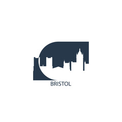 Bristol logo, clip art with cityscape, skyline, panorama, skyscrapers. Vector flat isolated illustration. England UK city image with landmarks and buildings