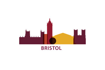 Obraz premium Bristol logo, clip art with cityscape, skyline, panorama, skyscrapers. Vector flat isolated illustration. England UK city image with landmarks and buildings
