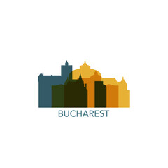 Fototapeta premium Bucharest logo, clip art with cityscape, skyline, panorama, skyscrapers. Vector flat isolated illustration. Romania city image with landmarks and buildings