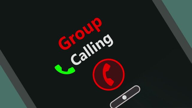 Group call request animation showing accept and reject icons, multi user communication notification interface on dark smartphone background