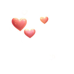 Three Pink Hearts Isolated on White Background.