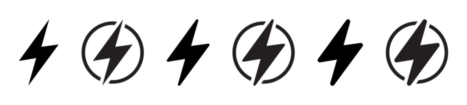 Electric Power Lightning Bolt in Circle Icons Set for App and Interface Design