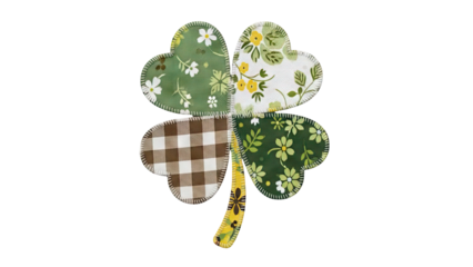 Patchwork Four-Leaf Clover with Floral and Gingham Patterns