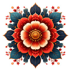 Vibrant Floral Pattern with Red and Orange Flowers.