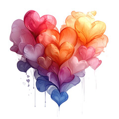 Watercolor Heart Balloons in Rainbow Colors.