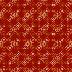 Traditional Asian Geometric Pattern with Chinese Traditional  on Red Background for Textile and Wallpaper Design