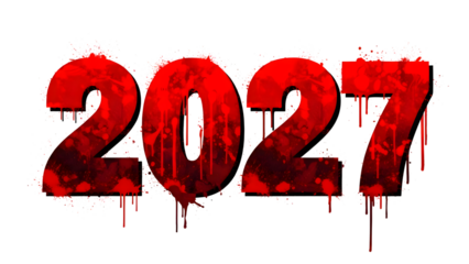 Red 2027 isolated on transparent background with blood effect