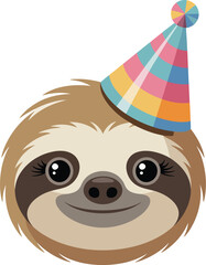 Fototapeta premium Cute Sloth Wearing Party Hat Vector Illustration for Birthday Celebrations