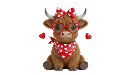 Cute Highland Cow with Heart Accessories