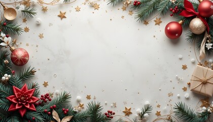 Christmas and New Year Holiday Background with Festive Decorations and Copy Space for Your Text