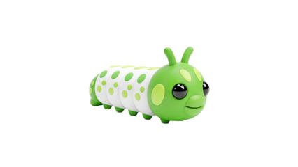 3D Render of a Cute Green and White Polka Dot Caterpillar Toy