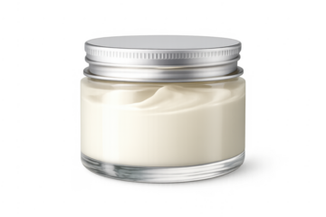 Cosmetic cream in glass jar with metal lid mockup