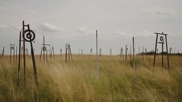 Serene field of targets under a cloudy sky, capturing tranquility and precision