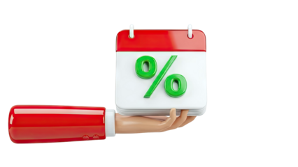 Hand holding calendar with percentage symbol
