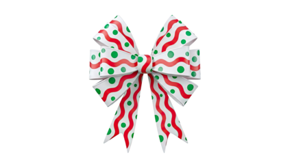 Festive Christmas Bow with Red Waves and Green Dots