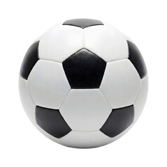 Classic black and white soccer ball with shiny leather finish isolated on transparent background