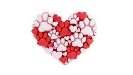 Heart Shape Composed of Paw Prints and Hearts