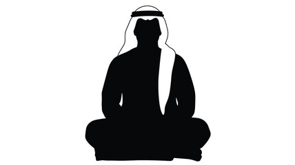 A traditional arab man in a meditative pose striking black silhouette © MdGolam