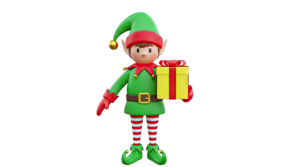3D Elf Holding a Christmas Gift