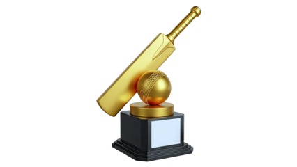 Golden Cricket Trophy with Bat and Ball