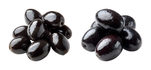 Fresh black olive bunch with water drops isolated on transparent background