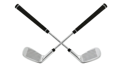 Two Crossed Golf Clubs on White Background
