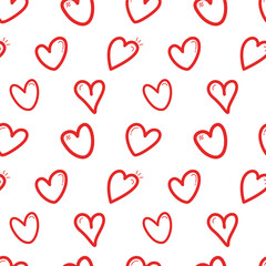 A seamless pattern of red heart paper isolated on a white background. Symbol of love. For designing Mother's Day or Valentine's Day greeting cards. Vector illustration.