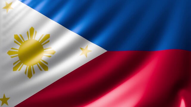 Waving Philippines flag animation in ultra high quality, featuring vibrant red, blue, and white colors with golden sun and stars, perfect for cinematic, patriotic, and digital projects.