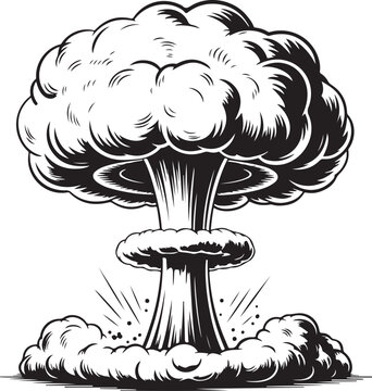 black and white illustration of a mushroom cloud explosion
