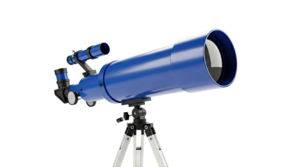 Blue refracting telescope on a tripod