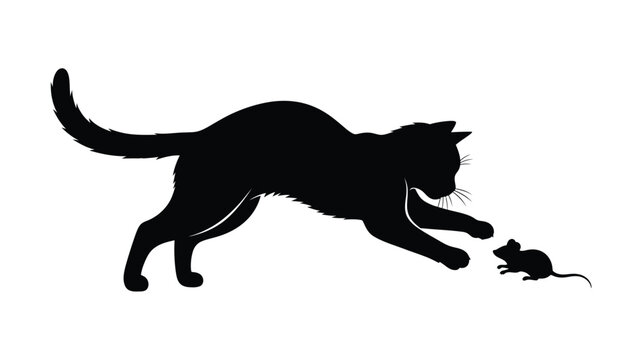 A black cat in pursuit of a small mouse a captivating silhouette