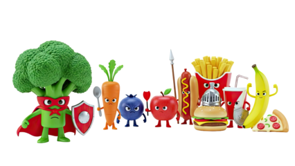 Broccoli Superhero Leads Healthy Food Against Unhealthy Food