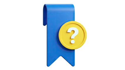 Blue bookmark with a yellow coin and question mark