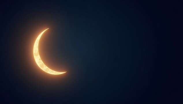 Glowing Crescent Moon in Dark Night Sky Illustration.