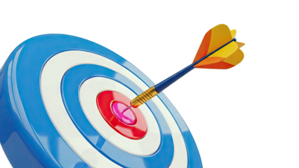 Dart hitting the bullseye on a target