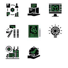 Industry icons illustrating technology and manufacturing processes in a modern setting viewed from a straightforward perspective