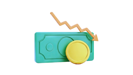 Financial Downward Trend with Dollar Bill and Coin