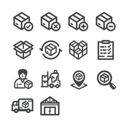 Logistics and Shipping Icons Representing Delivery Process and Inventory Management