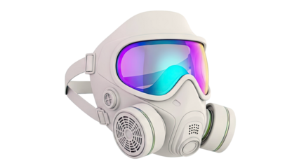Futuristic White Gas Mask with Iridescent Goggles