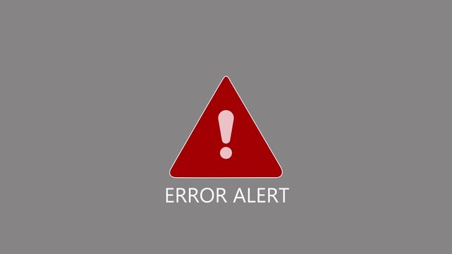 Red triangle with exclamation mark and EROR ALERT text. 4k animation video  on white color background 