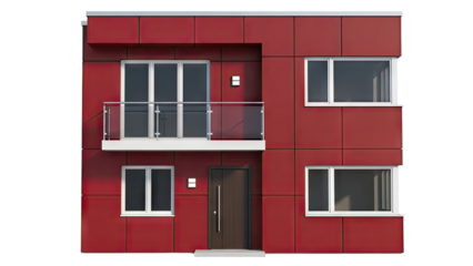 Modern Red House with Balcony and Glass Doors