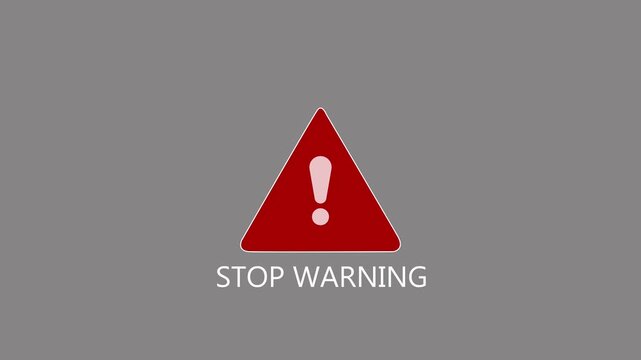 Red triangle warning sign with exclamation mark and stop warning text. 4k animation video  on white color background 