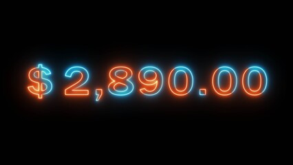 Obraz premium Business counting neon number illustration. Dollar counter money. Neon financial number text. Neon glowing countdown number.