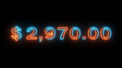 Obraz premium Business counting neon number illustration. Dollar counter money. Neon financial number text. Neon glowing countdown number.